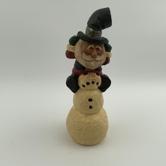 Handcrafted Rodney W. Leeseberg Santa & Snowman 1997 Figurine House of Hatten - Picture 5 of 10